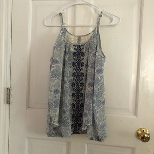 Creme and Blue Cold Shoulder Top